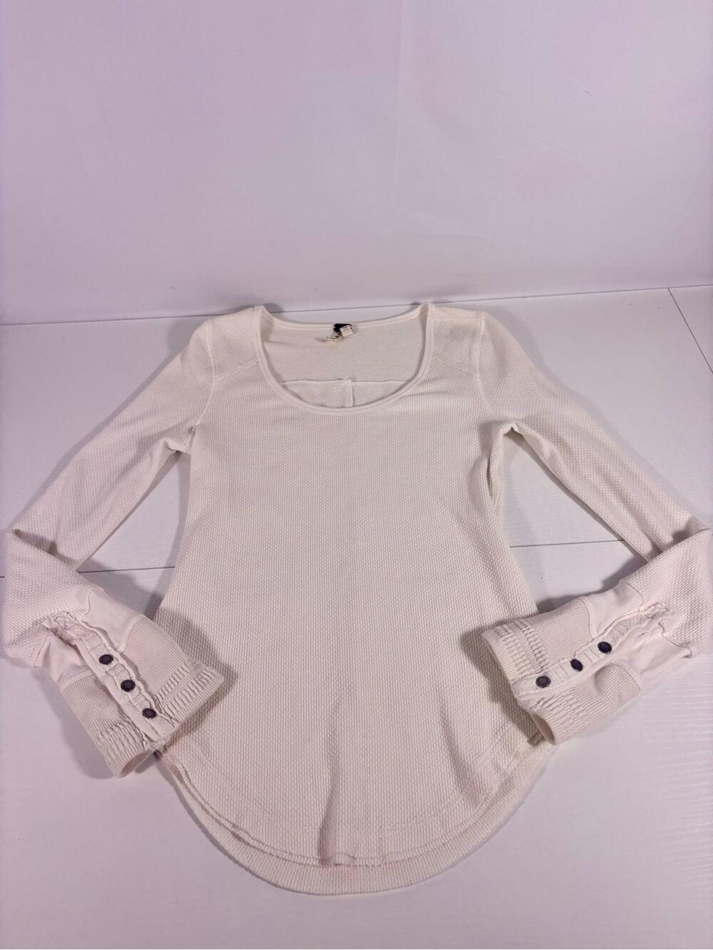 Free People We The Free Cream Thermal Top Waffle Knit Cuff Detail 1344